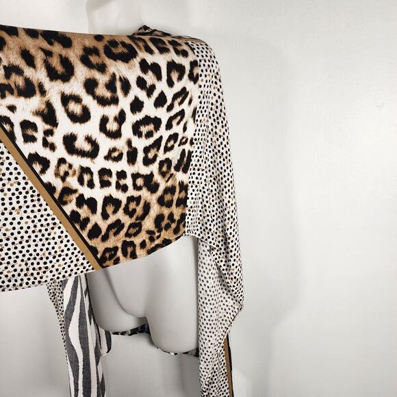 Chicos Womens Ruana Cover Wrap One Size Brown Mixed Block Animal Print Shawl - Picture 7 of 11